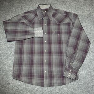 Stetson Pearl Snap Button Shirt Mens Lg Plaid Flip Cuff Western Cowboy Rodeo